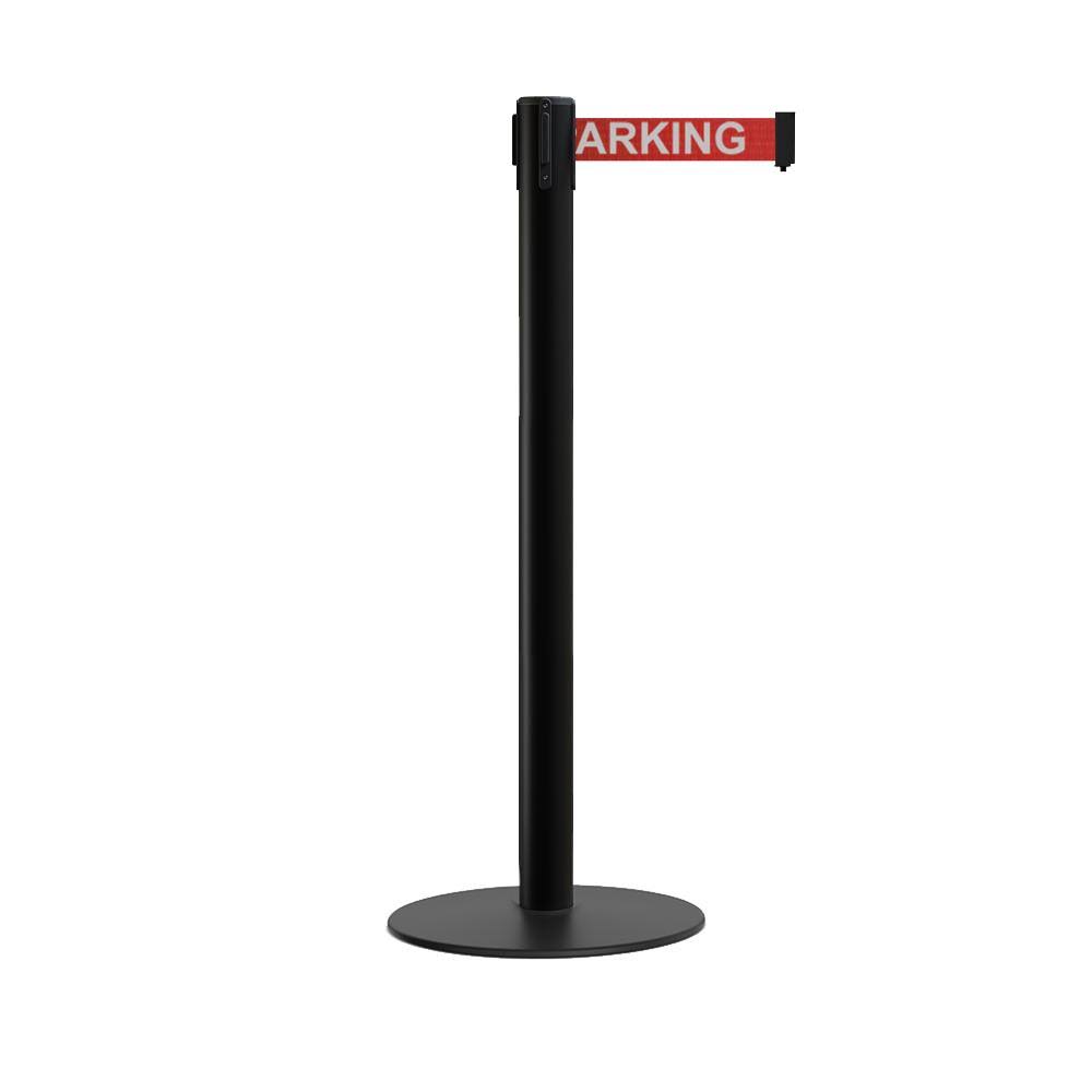 Retractable Belt Barrier Stanchion with Steel Base, Black Post, 7.5ft. Belt P5895