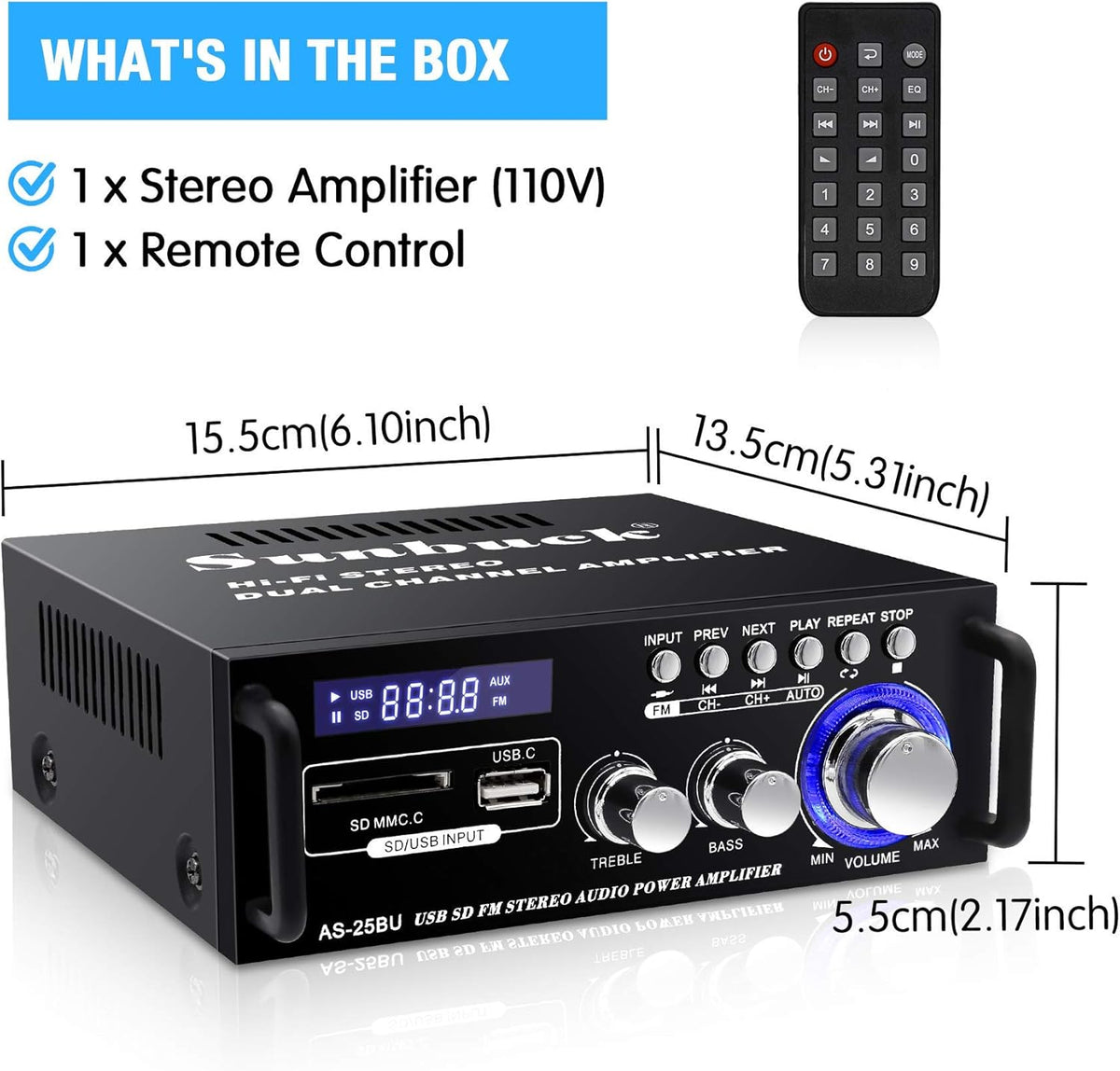 180W Wireless Bluetooth Stereo Amplifier, Dual Channel, Pack of 2 F15816