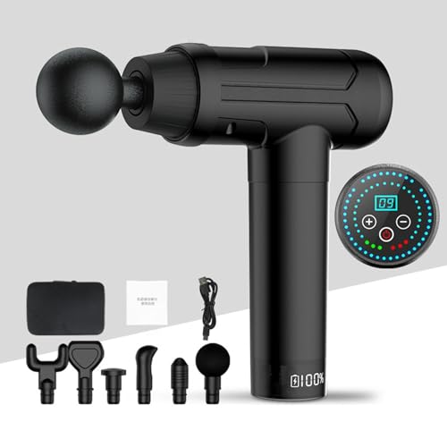 Black Percussion Massage Gun with 6 Replacement Heads I513