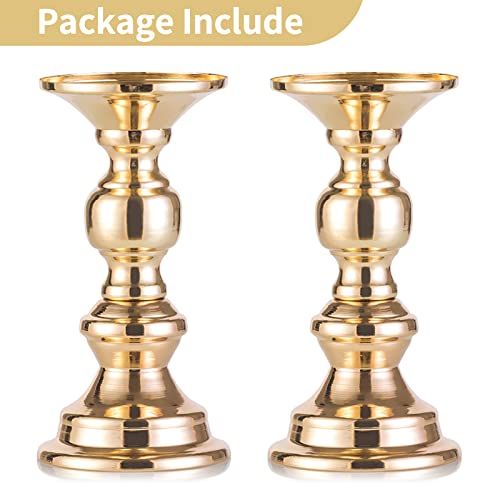 2 Pcs Gold Metal Pillar Candle Holders N6791
