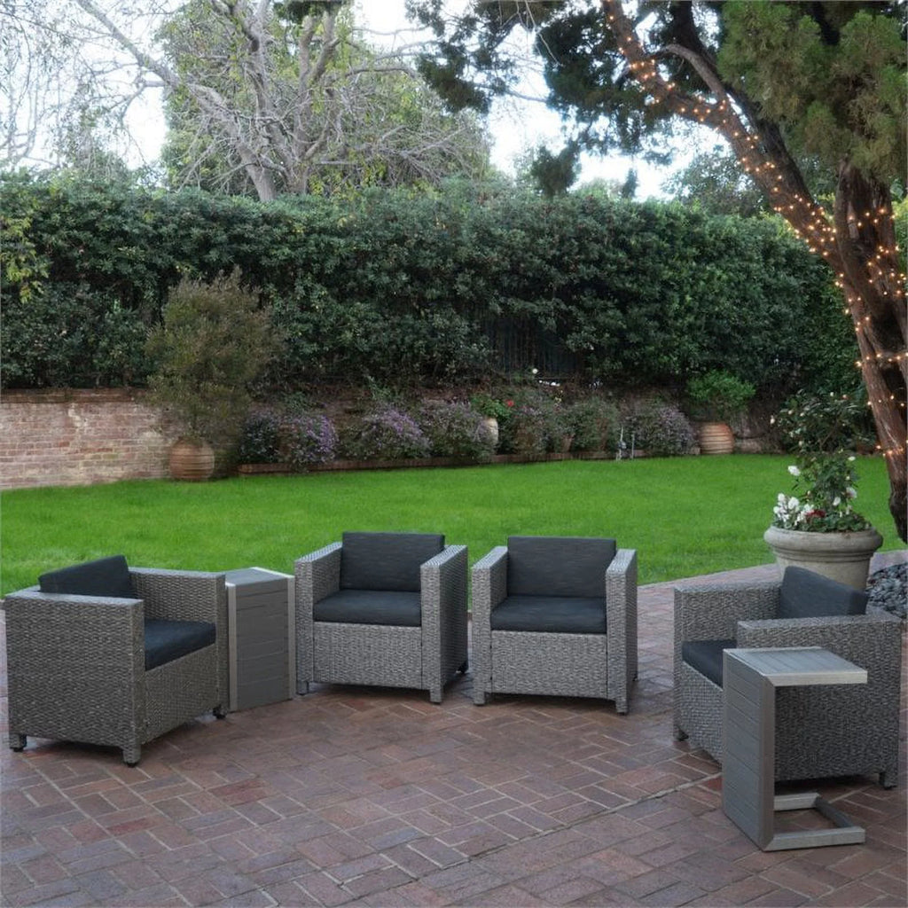 6 Piece Outdoor Wicker Chair and Wood Table Set S236