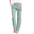 Linen Pants with Pockets Elastic High Waist I5995