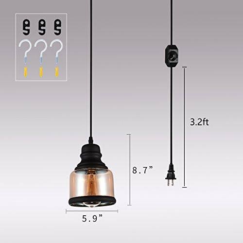Glass Hanging Lights with Plug in Cord and Dimmer Switch R8980