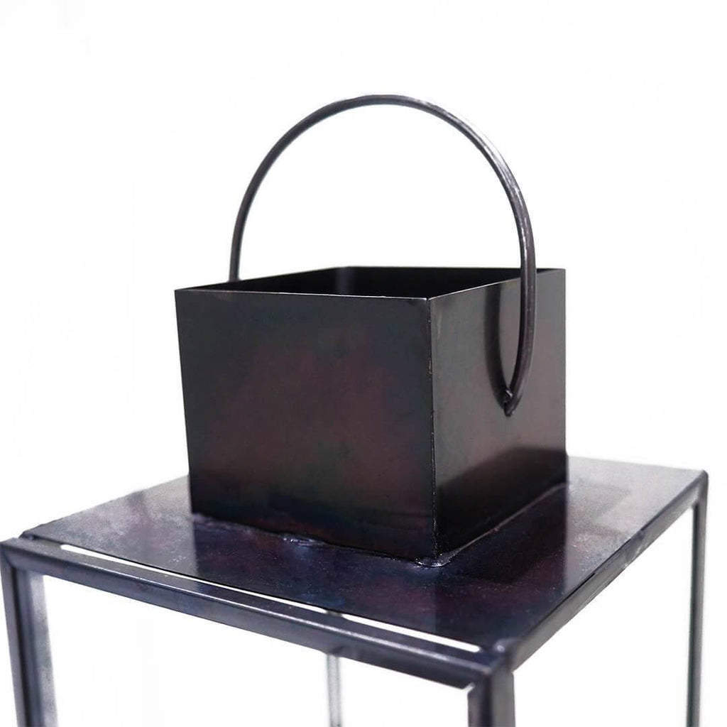 Black Glass Taper Candle Lantern Set K796705