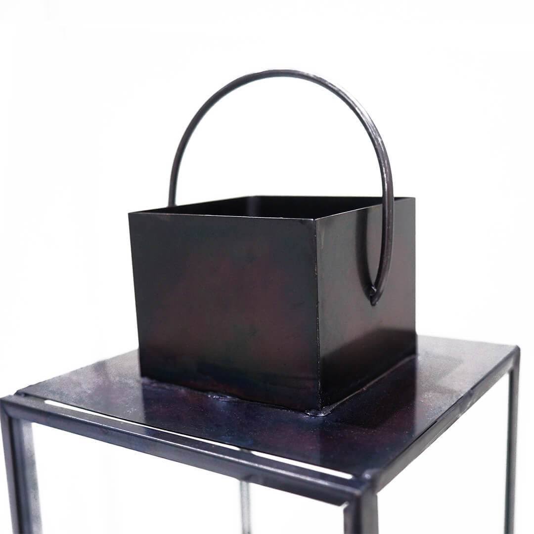 Black Glass Taper Candle Lantern Set K796705