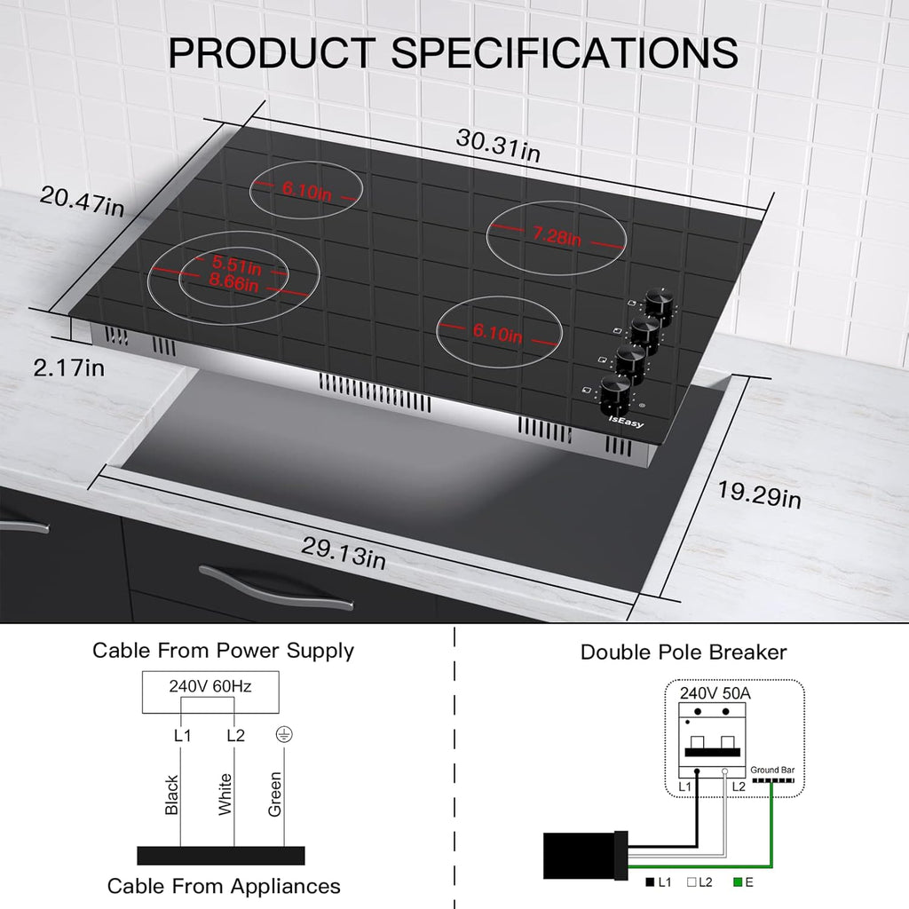 Black 30 Inch 4 Burners Ceramic Drop-in Radiant Cooktop U269