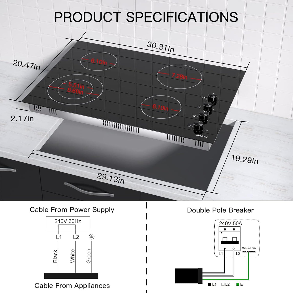 Black 30 Inch 4 Burners Ceramic Drop-in Radiant Cooktop U269