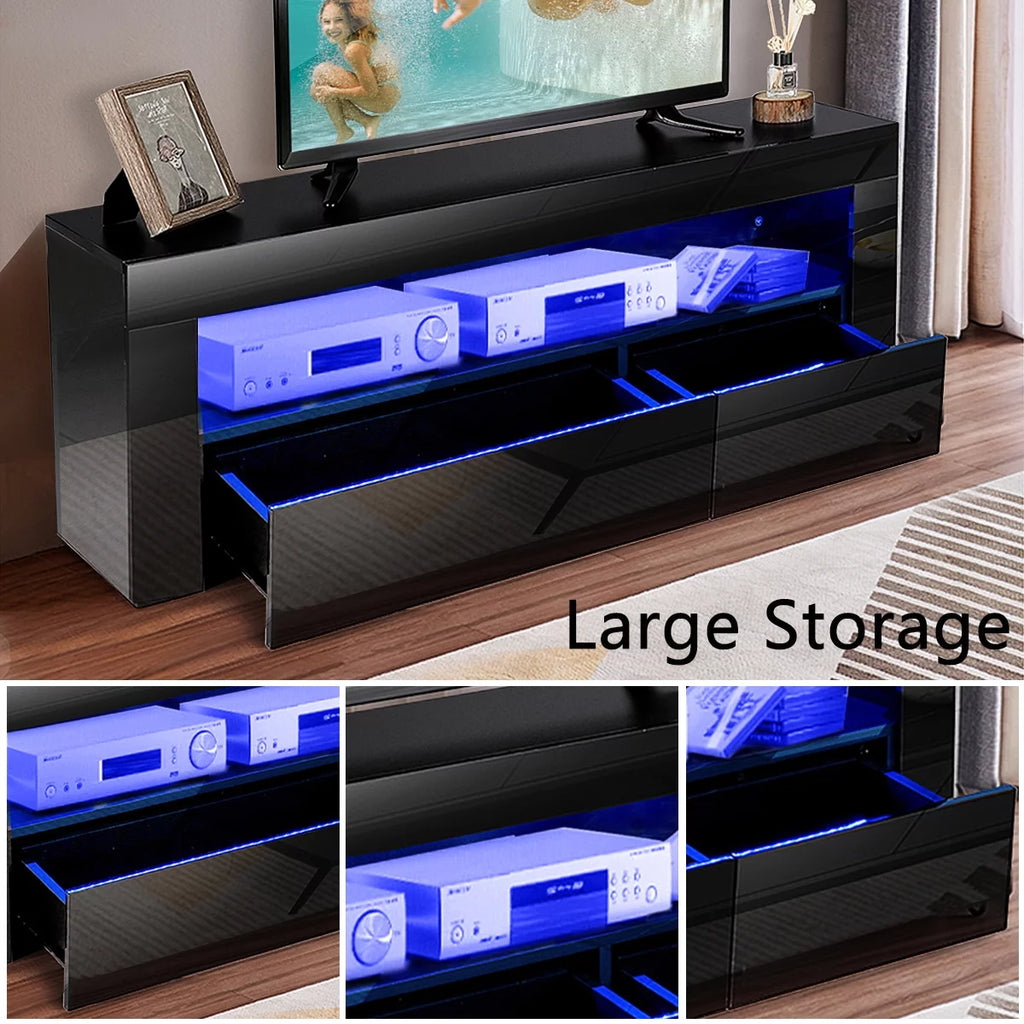 High Gloss TV Stand with LEDs for TVs up to 55 inch 2 Drawers Black Z1605