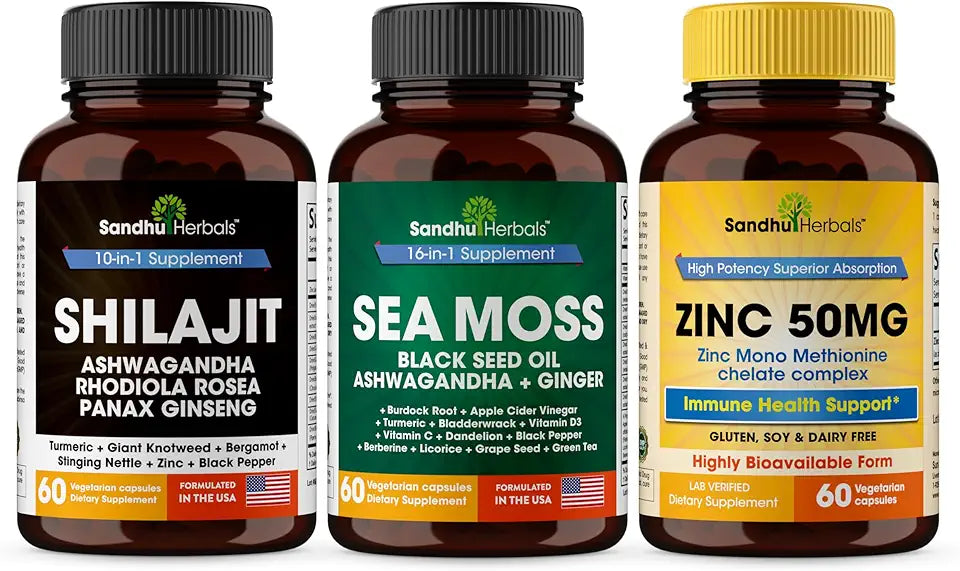 Shilajit, Sea Moss & Zinc 50mg Supplement Combo Q98762