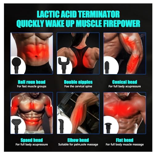 Black Percussion Massage Gun with 6 Replacement Heads I513