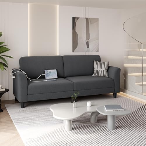 67" Dark Gray Fabric Loveseat Sofa with 2 USB Charger Ports Y93899