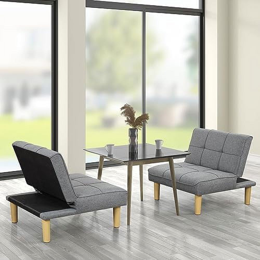 Grey Fabric 3-In-1 Convertible Futon Sofa Bed Twin USB Loveseat Couch Daybed with Folding Adjustable Backless 2 Piece Small Futon Couch Chairs X70176
