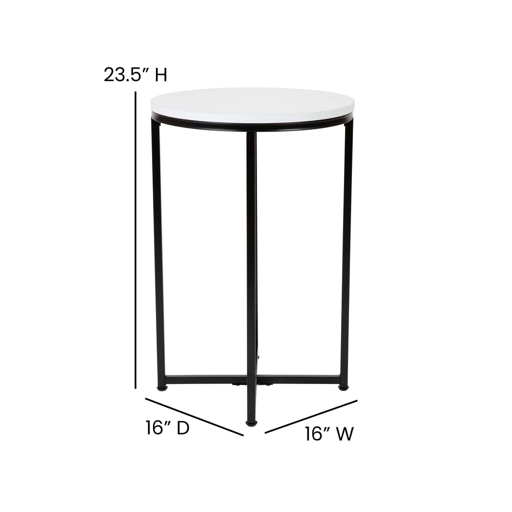 Modern End Table with Black Metal Frame and White Laminate Top Q39892