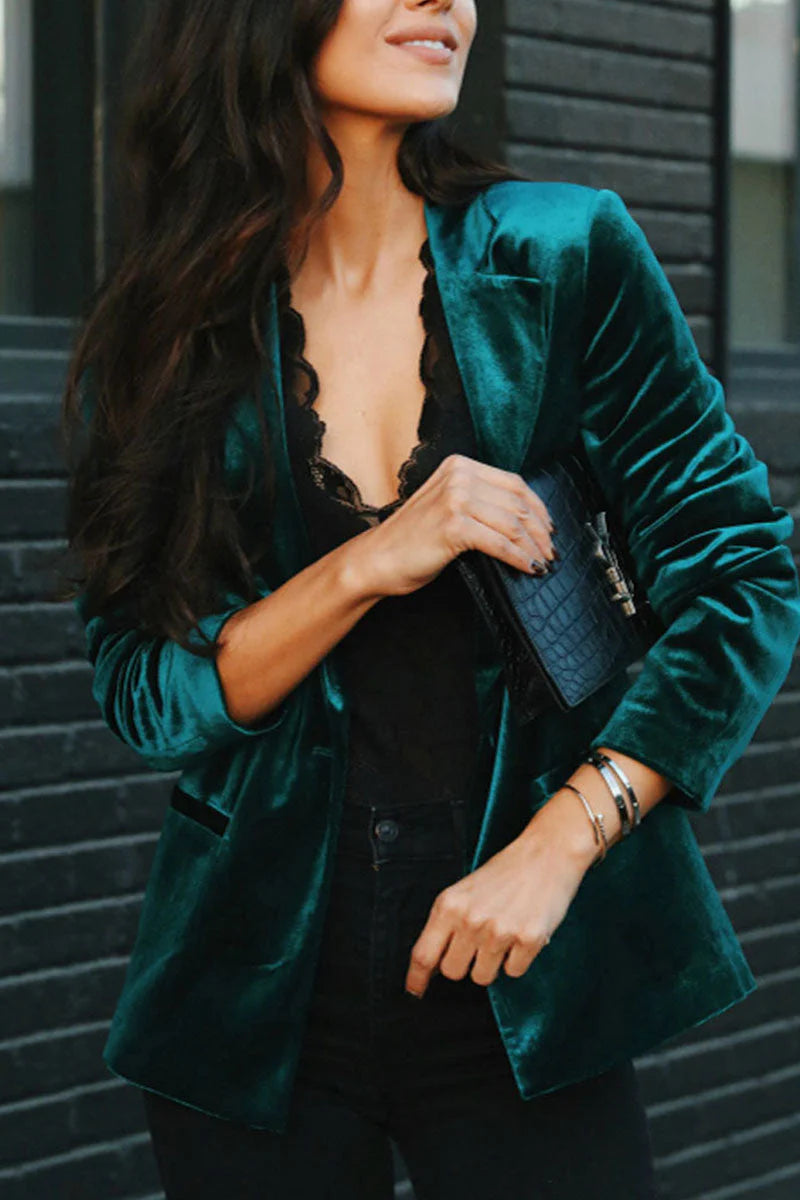Solid Patchwork V Neck Outerwear K327846