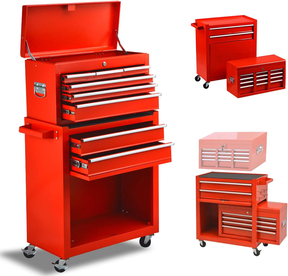 Orange Rolling Lockable Tool Chest with 8 Drawers S17203