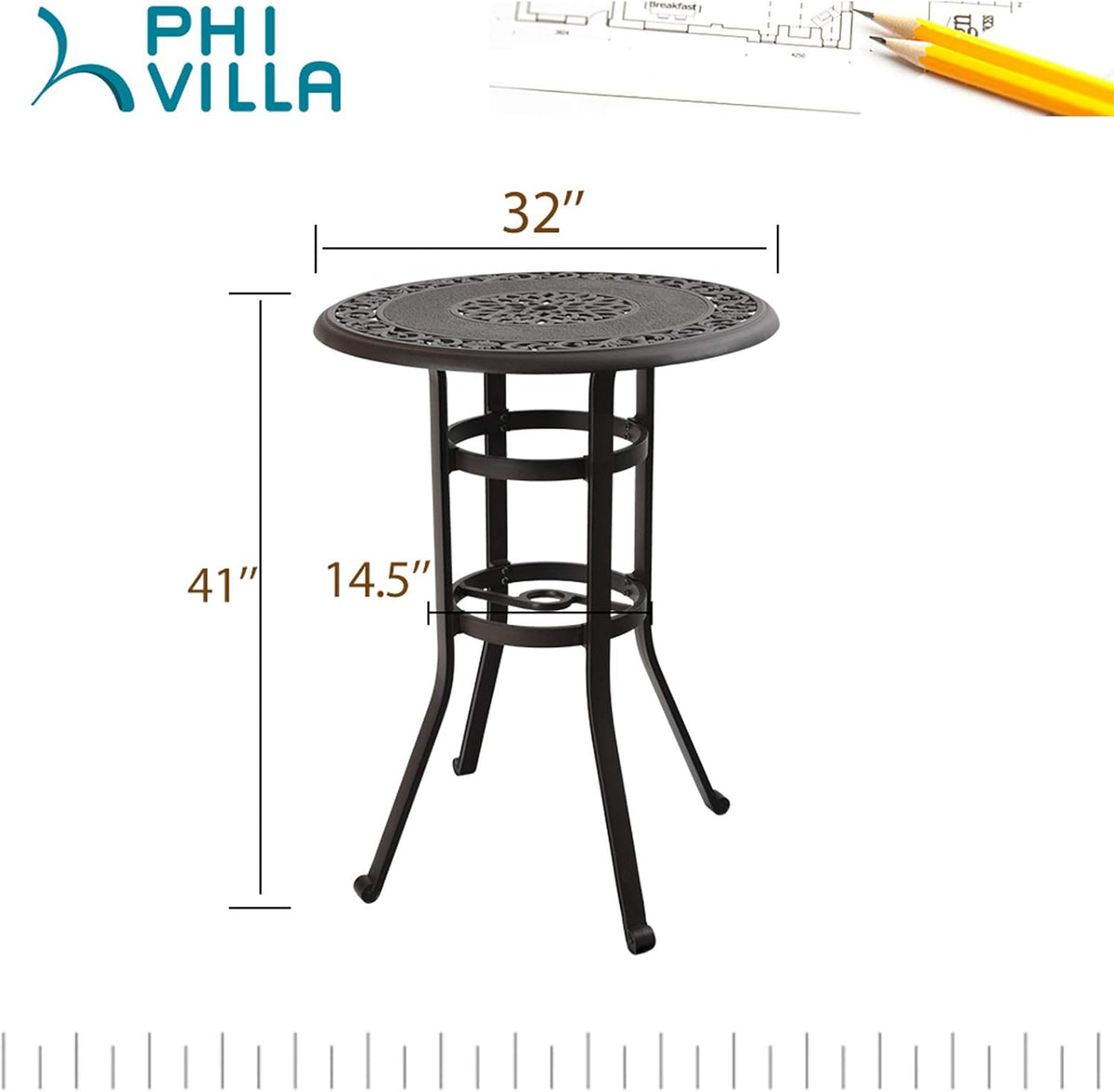 32 in Cast Aluminum Round Bistro Table S329