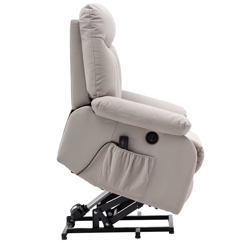 Electric Lift Recliner Massage Sofa Chair with Remote Control Silver White M761366