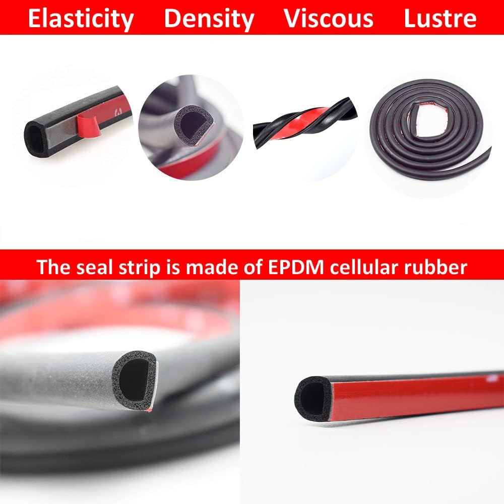 Universal D-Shape EPDM Rubber Door Seal Strip Self Adhesive 20 FT Pack of 2 H8316