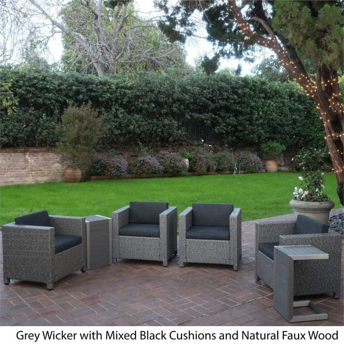 6 Piece Outdoor Wicker Chair and Wood Table Set S236