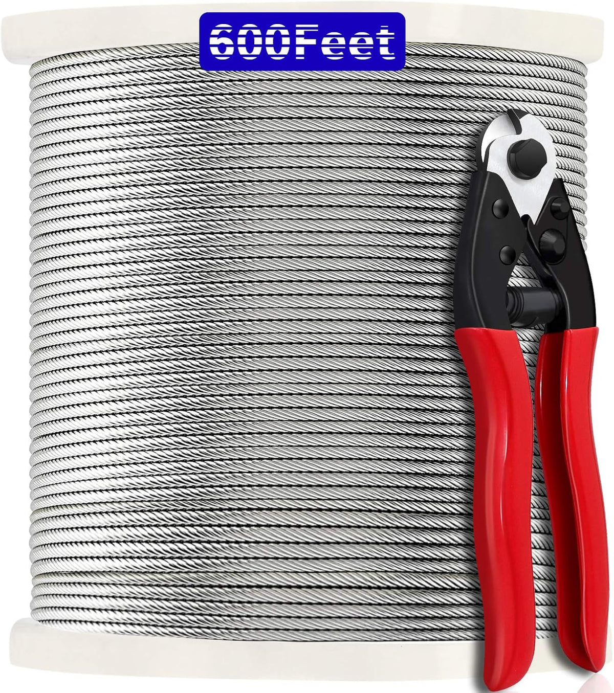 1/8 T316 Stainless Steel Cable with Cutter, 600FT 7 x 7 Strands Wire Rope G6946