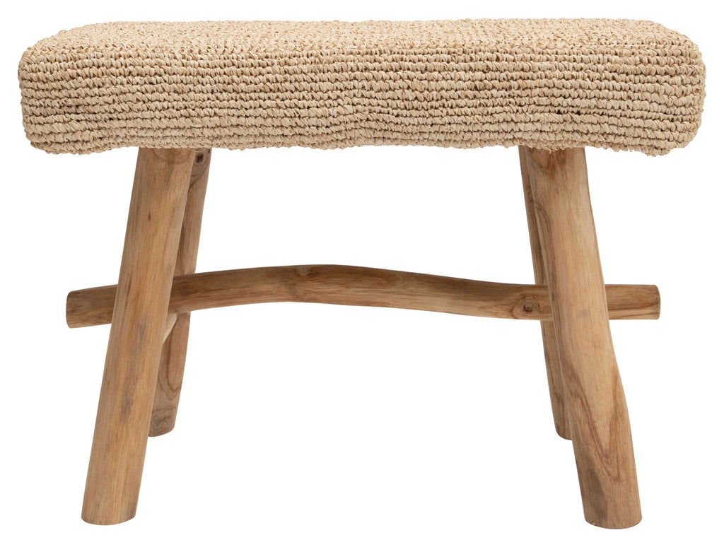 Woven Mendong Covered Stool with Teak Wood Legs C16589