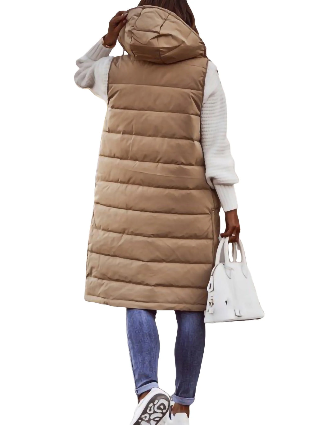 Women's Hooded Down Vest Sleeveless Puffer Jacket with Pockets E8212
