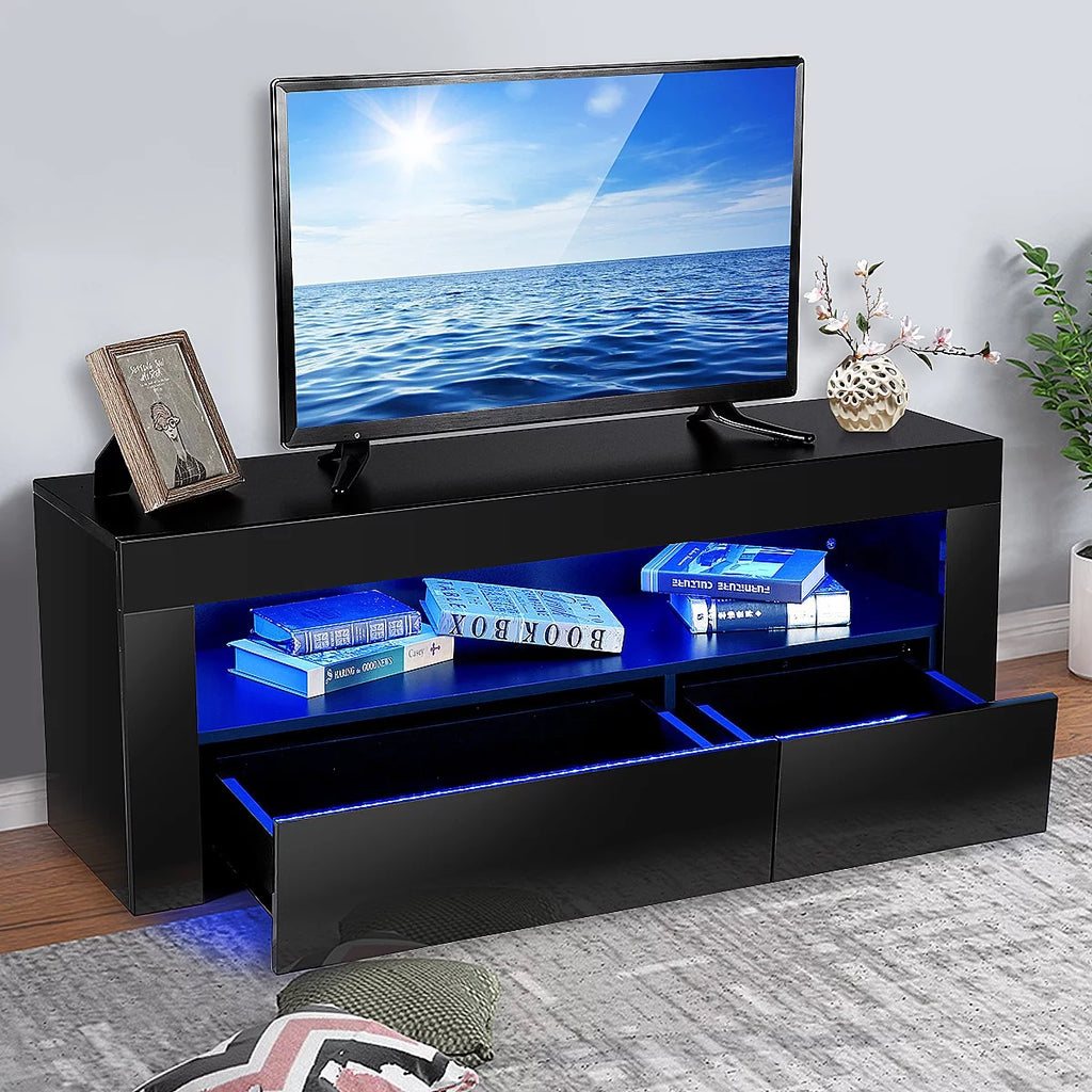 High Gloss TV Stand with LEDs for TVs up to 55 inch 2 Drawers Black Z1605