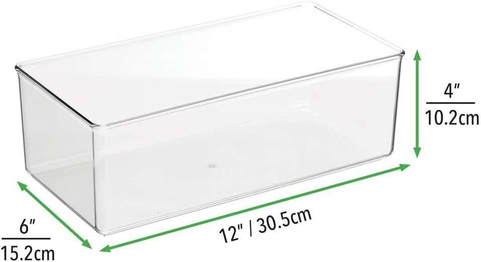 Deep Plastic Kitchen Storage Organizer Container Bin with 32 Pantry Identification Labels & Handles, 12 Long, Set of 2 Bins, Clear C35824