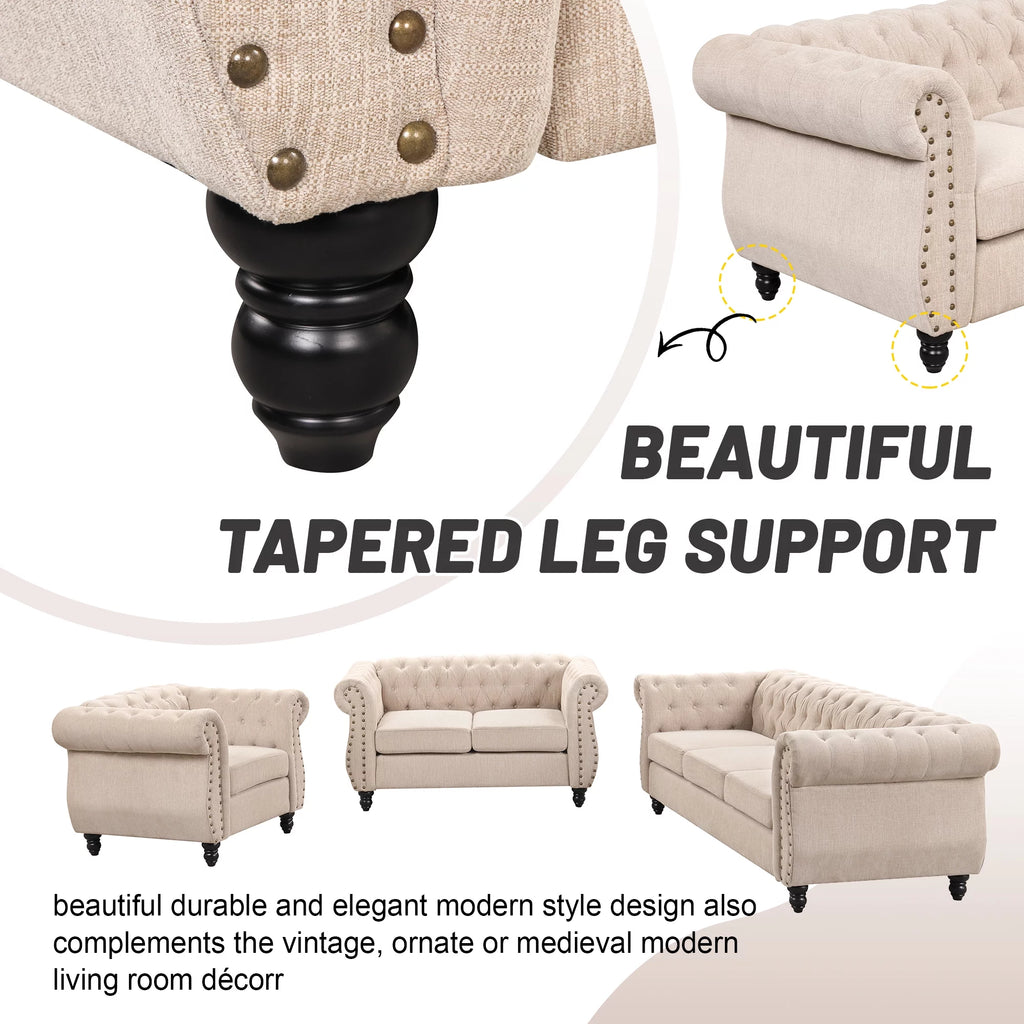 Dutch Velvet Tufted Sofa Set with Solid Wood Legs Q418