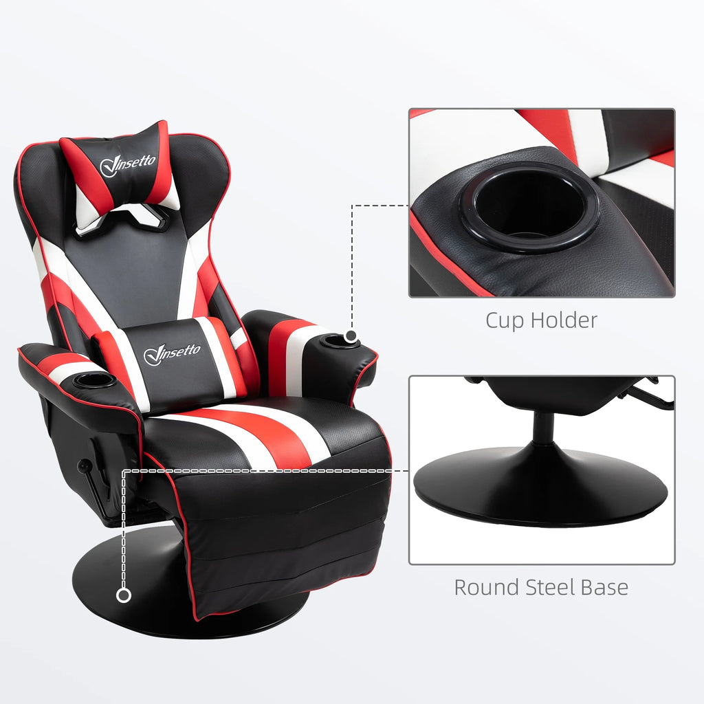 Black White Red Gaming Chair with Footrest and Cup Holder O54872