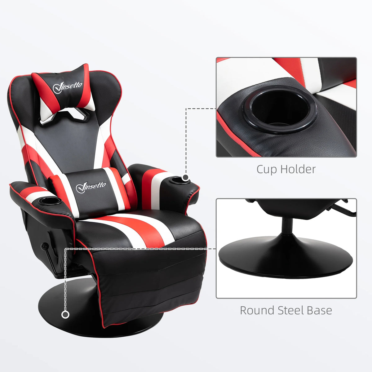 Black White Red Gaming Chair with Footrest and Cup Holder O54872