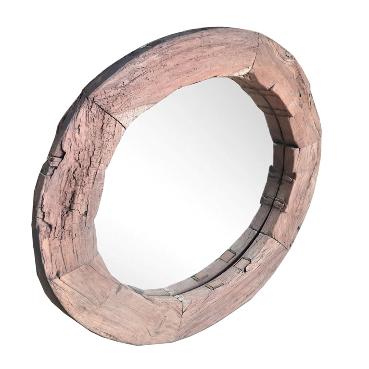 Wagon Wheel Wall Mirror with Wooden Frame D679392
