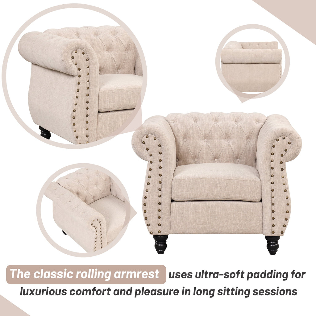 Dutch Velvet Tufted Sofa Set with Solid Wood Legs Q418
