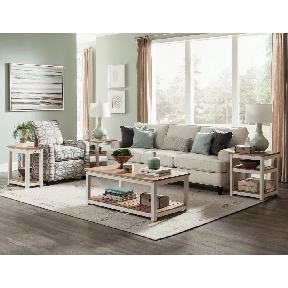 Ivory End Table with Pull-out Shelf S8482