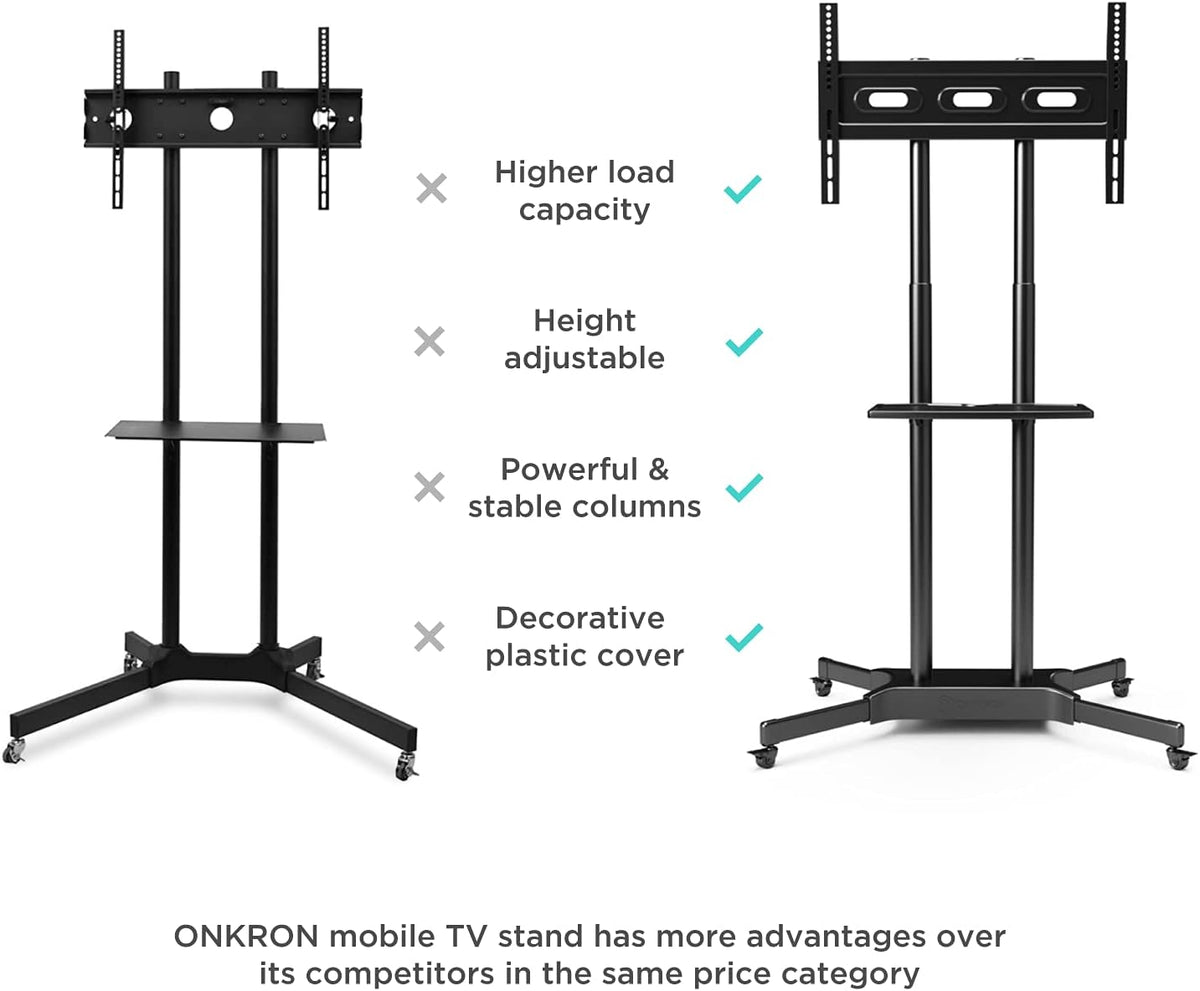 Mobile TV Stand Rolling TV Cart for 40 to 65 Inch LCD LED TV Screens with Wheels Shelves L92888