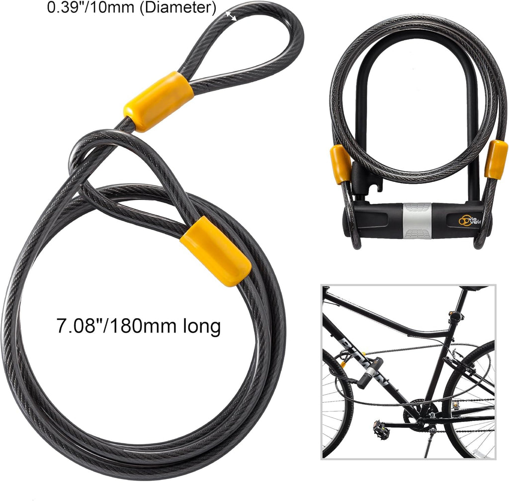 Heavy Duty Bicycle U-Lock with Cable, 14mm Shackle, 10mm x1.8m Cable, Pack of 2 Y911