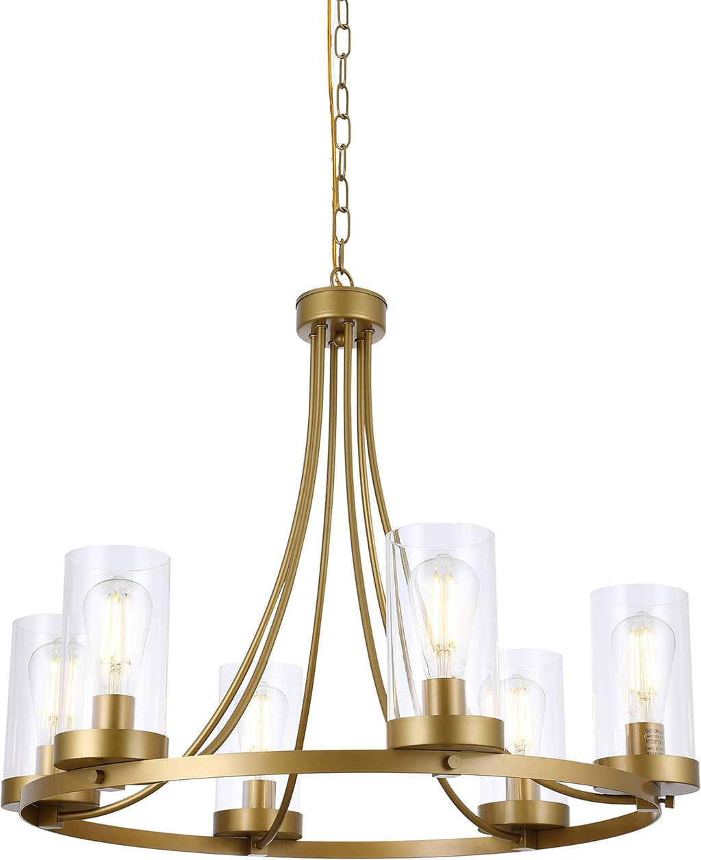 6-Light Farmhouse Chandelier with Cylinder Clear Glass, Black Q24626