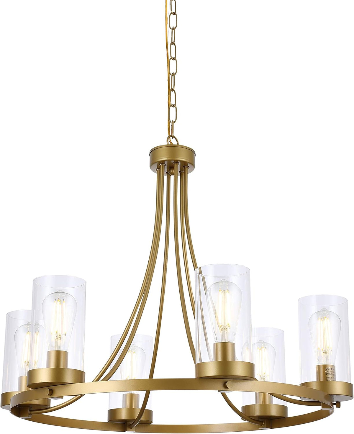 6-Light Farmhouse Chandelier with Cylinder Clear Glass, Black Q24626