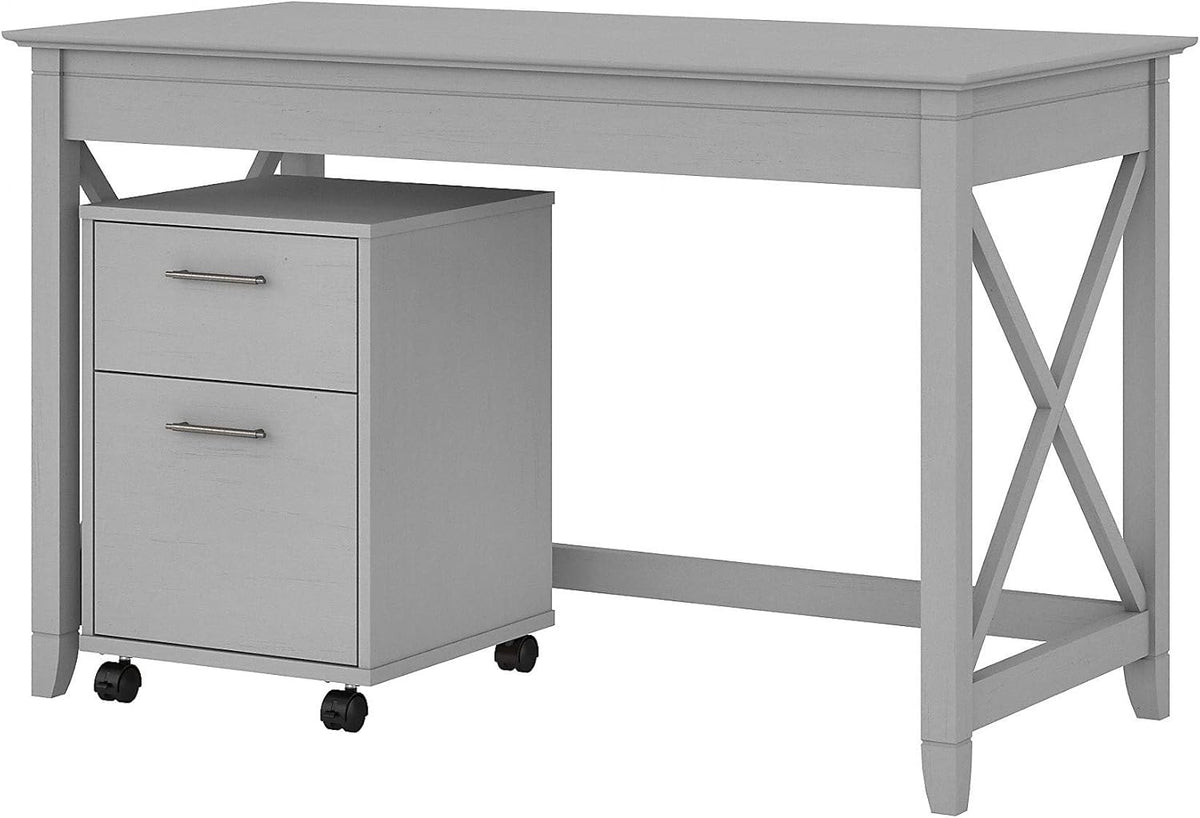 48W Dark Gray Hickory Writing Desk with 2 Drawer Mobile File Cabinet J714