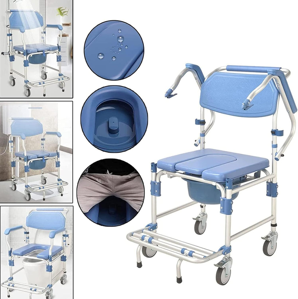 Toilet Chair with Wheeled - Shower Wheelchair - Commode Mobile Chair with Armrest Q13413