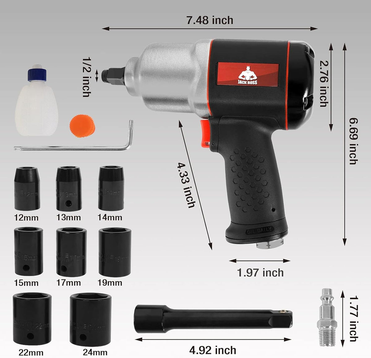1/2-Inch Drive Air Impact Wrench with 8 Sockets & Case S68686