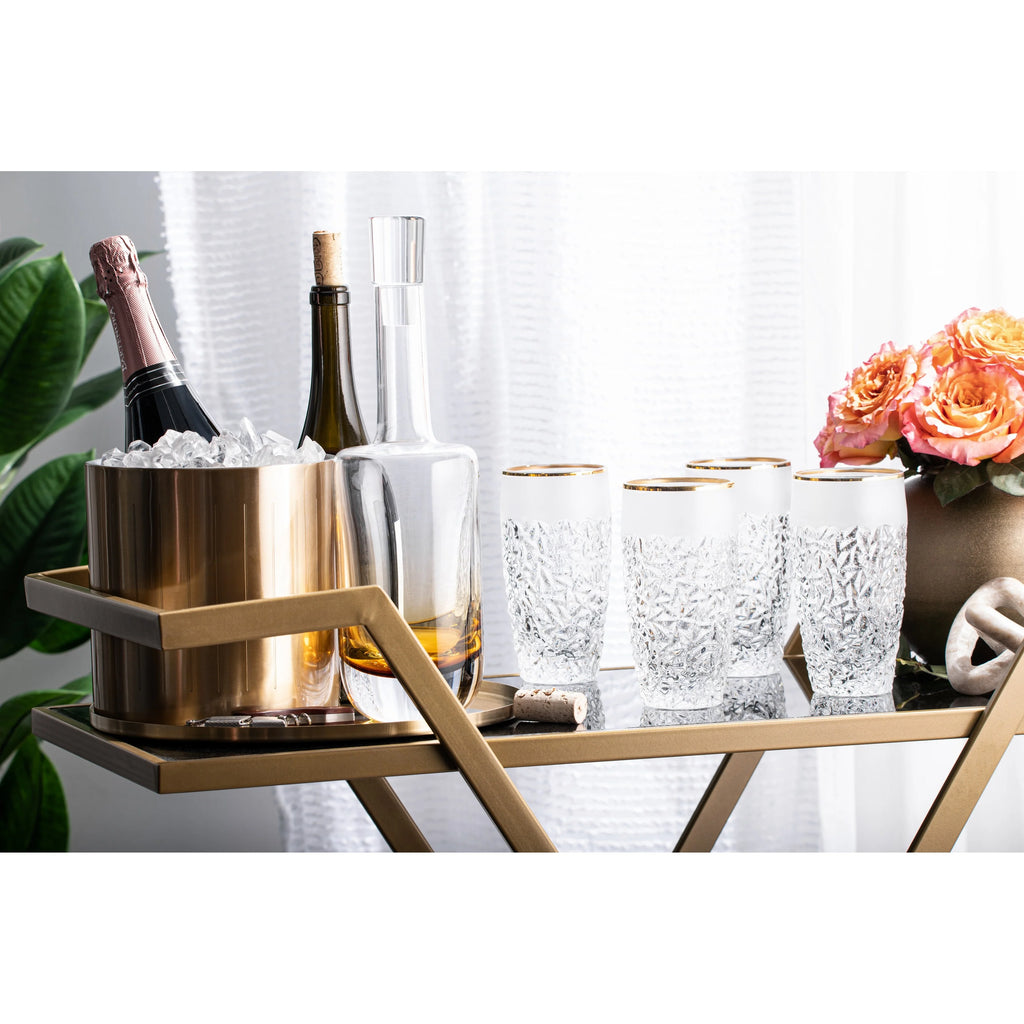 European Crystal Highball Tumbler Set of 6 16 oz Gold Rim Z142