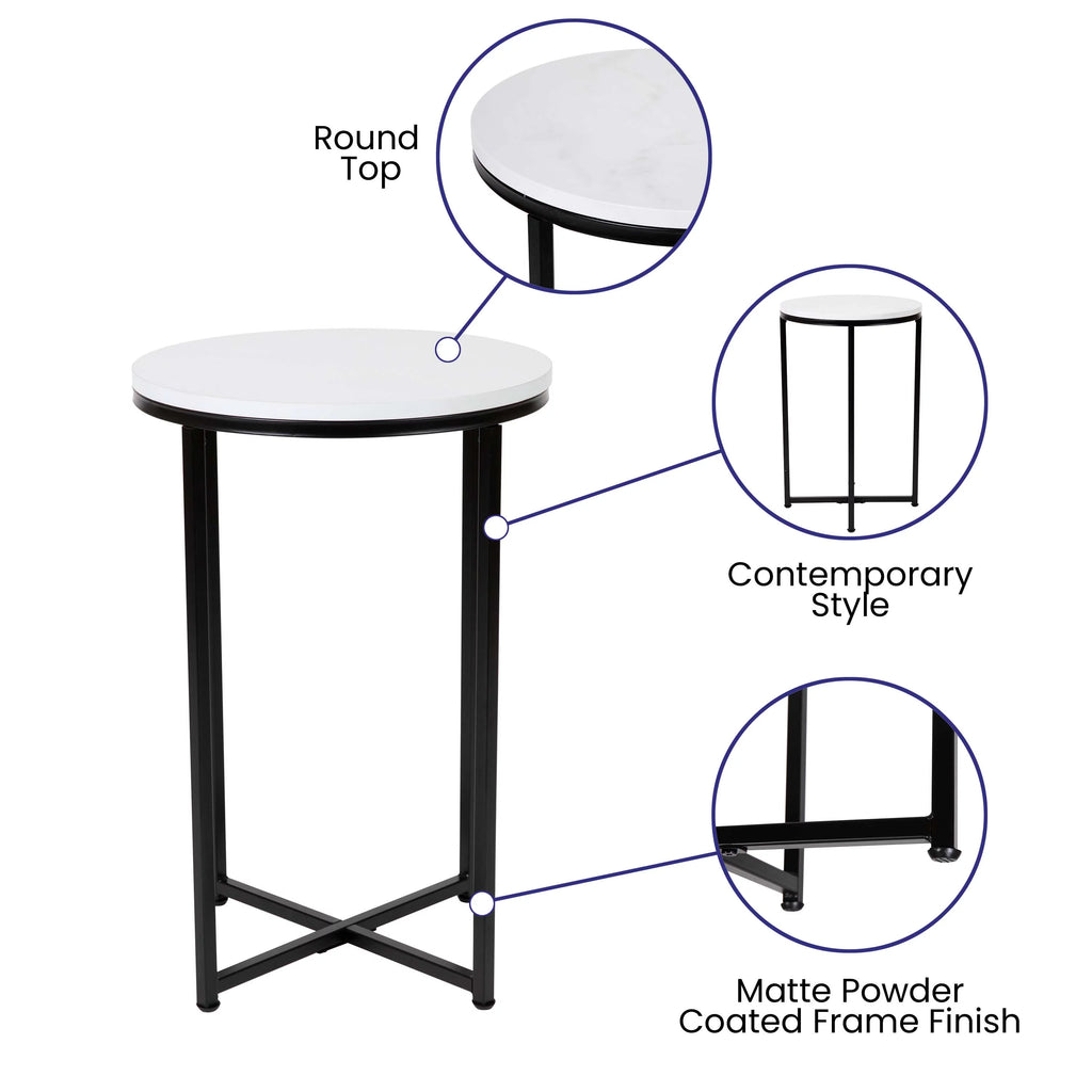 Modern End Table with Black Metal Frame and White Laminate Top Q39892
