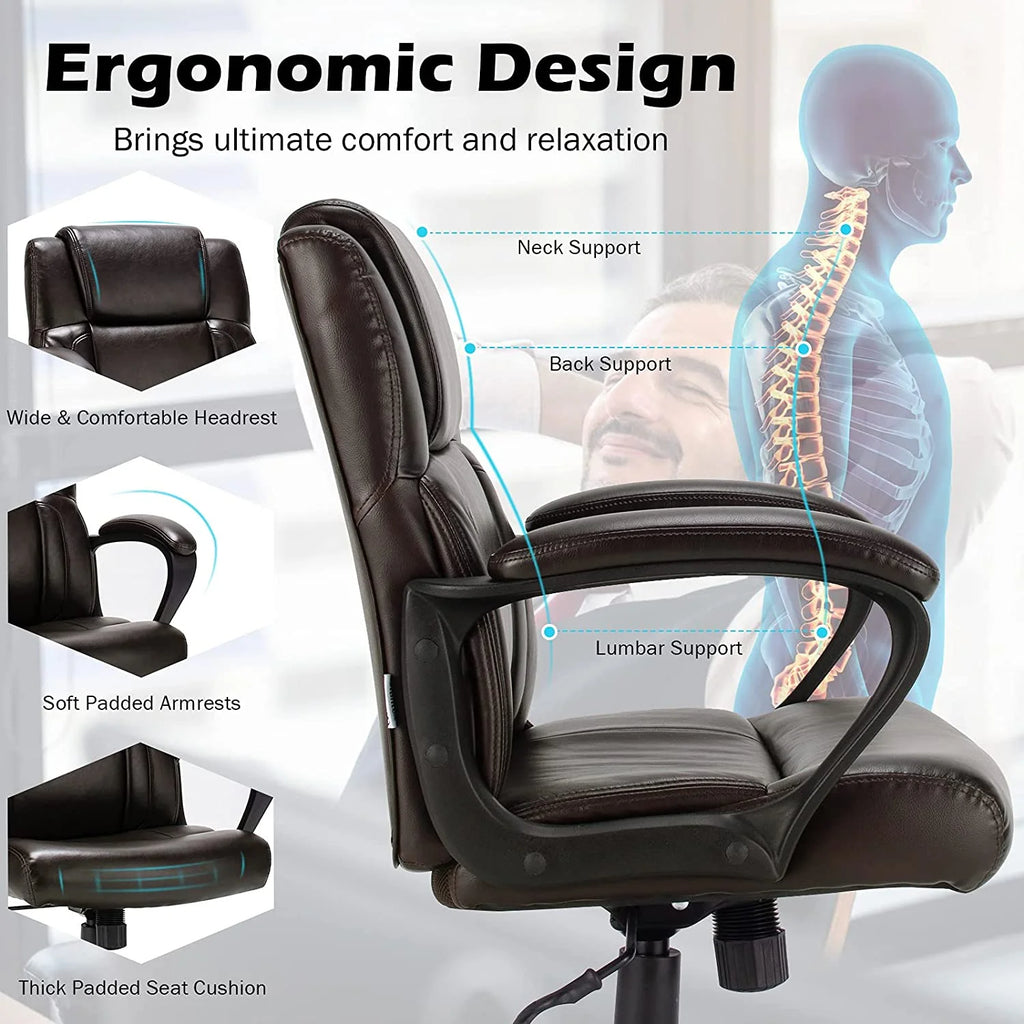 Dark Brown Leather Ergonomic Mid Back Office Chair S3483
