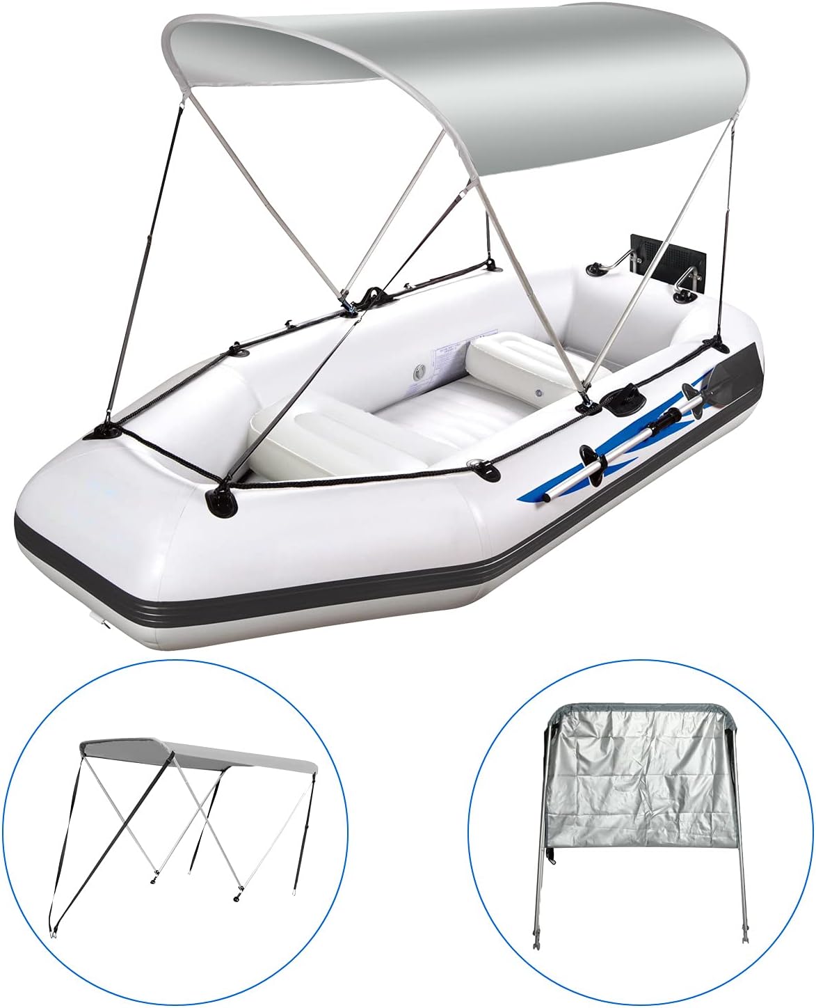 2 Bow Bimini Top Boat Cover with Aluminum Support Poles L5713