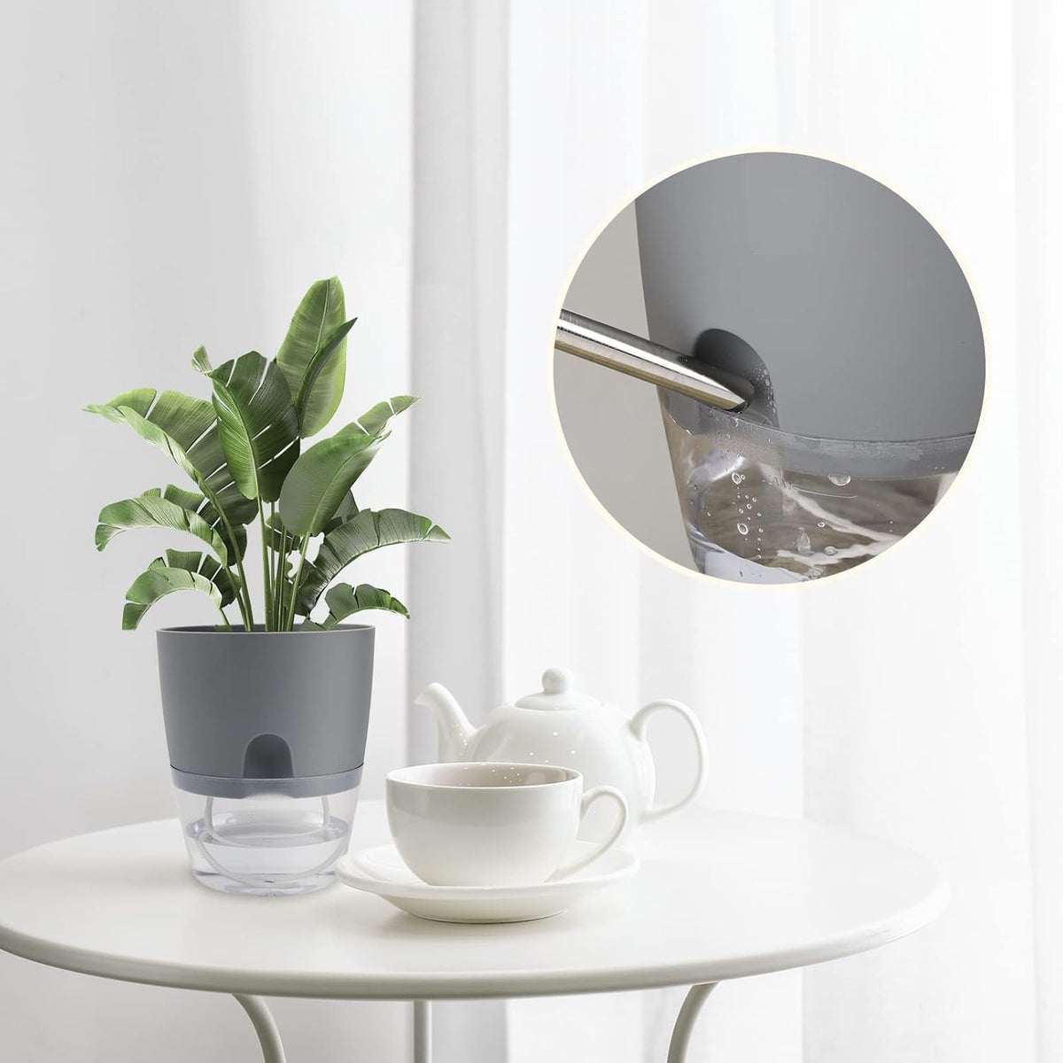 6 Pack Grey Plastic Self Watering Plant Pot Y14090