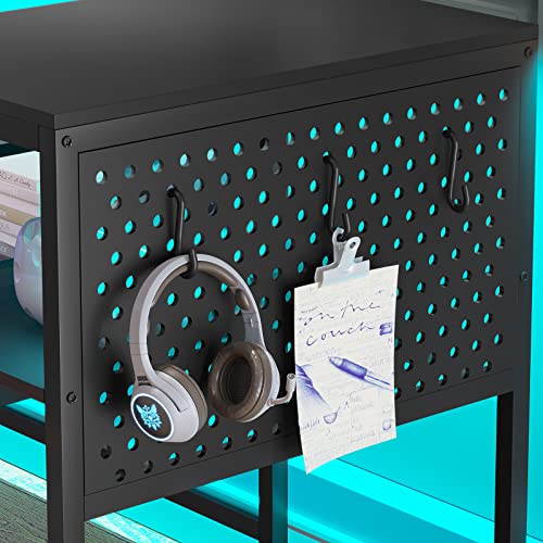 Grey L Shaped Desk with Power Outlets and LED Strip J76398