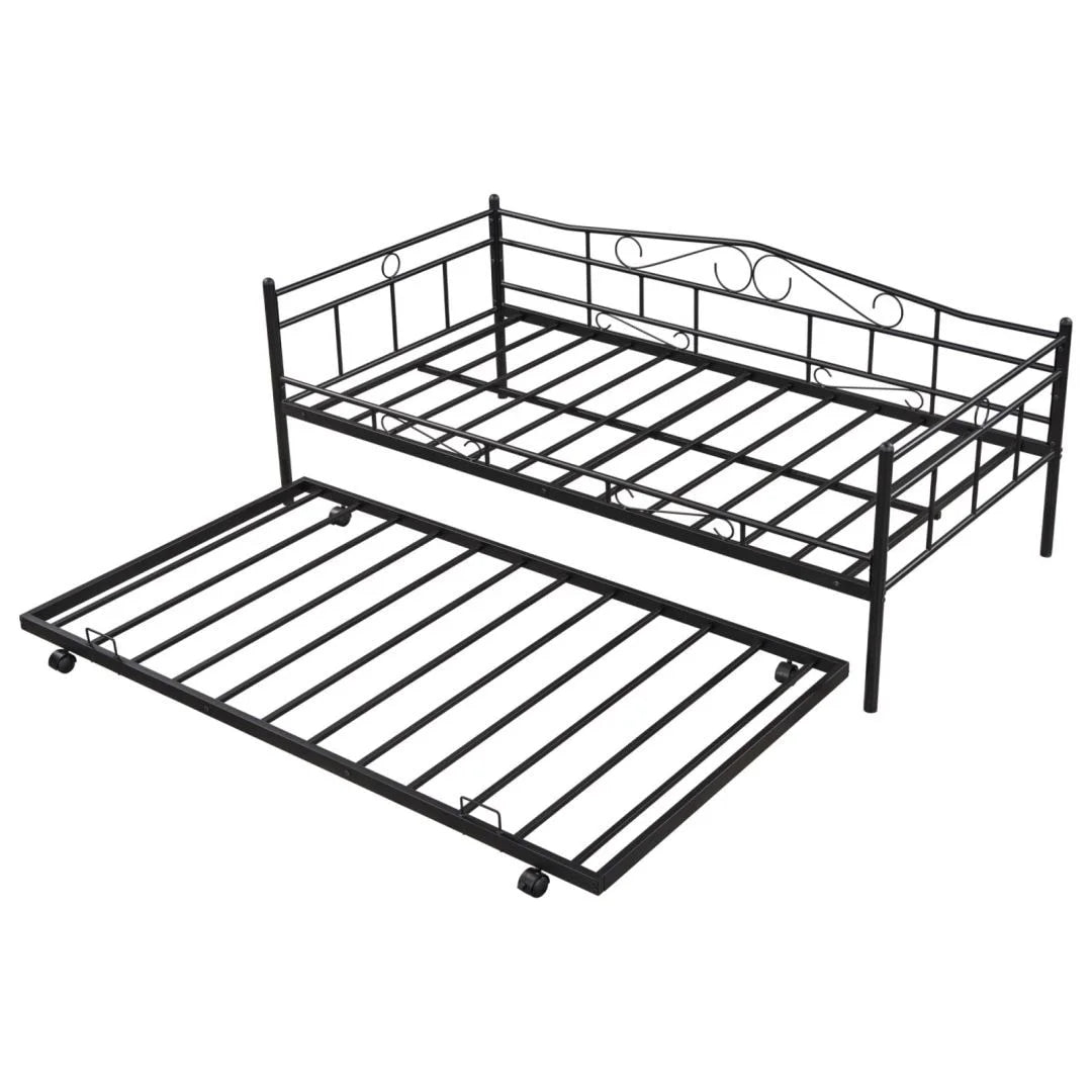 Twin Size Black Metal Daybed with Trundle P129955