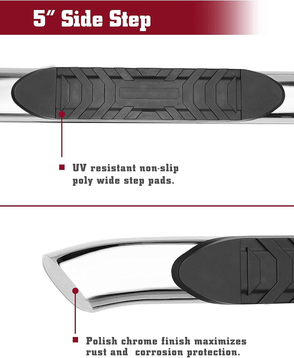 5 Oval Bend Stainless Steel Side Bars Step Rails for 2019-2022 Ford Ranger SuperCrew Cab (2 pcs) Z550