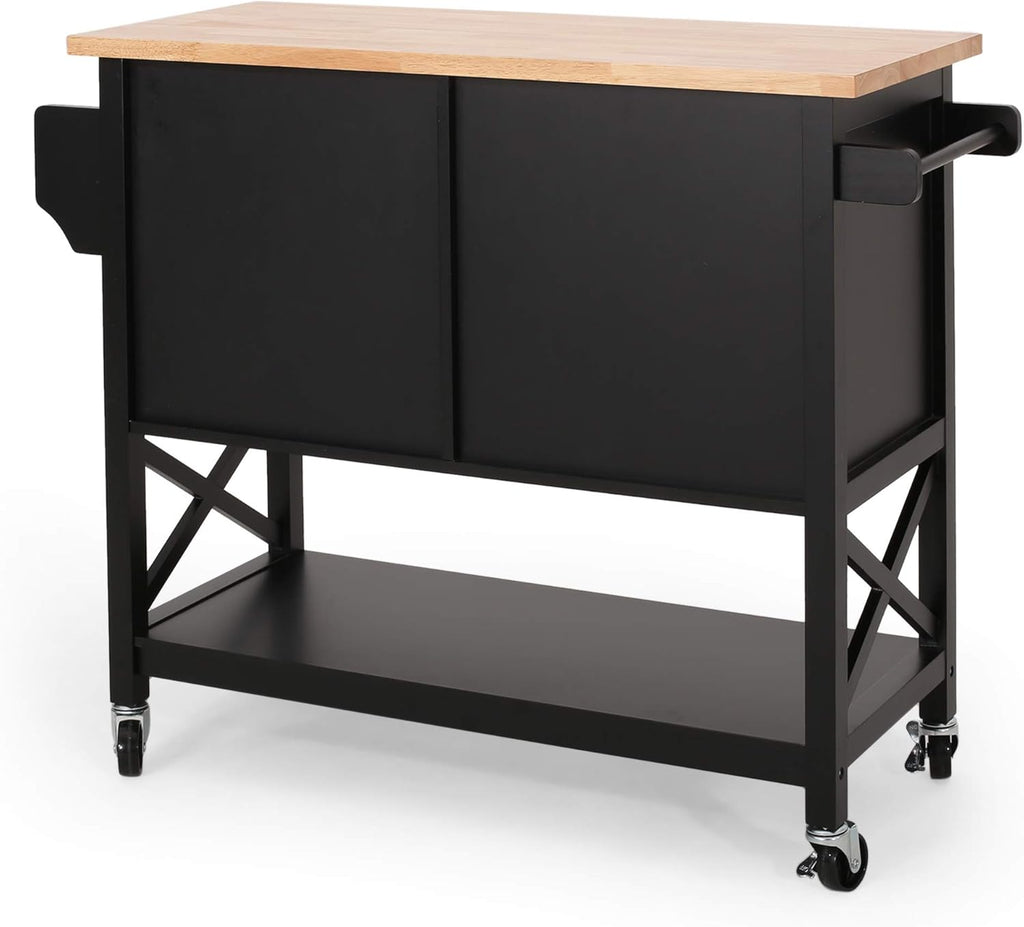 Black Natural Kitchen Cart with Wheels M56316